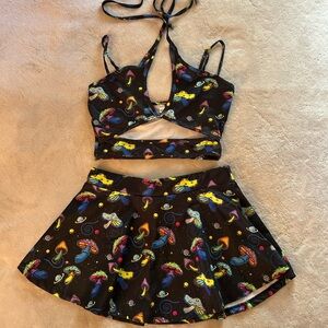 iHeartRaves Black and Multicolor Mushroom Print Top